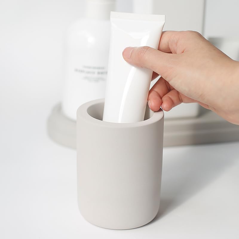 Selegna Drying Stone Toothbrush Holder  Diatomite Toothbrush Holders for Bathroom  Quick Drying Electric Toothbrush & Toothpaste Holder Cup  Diatomaceous Earth Bathroom Sink Organizer (Light Grey) - Image 3